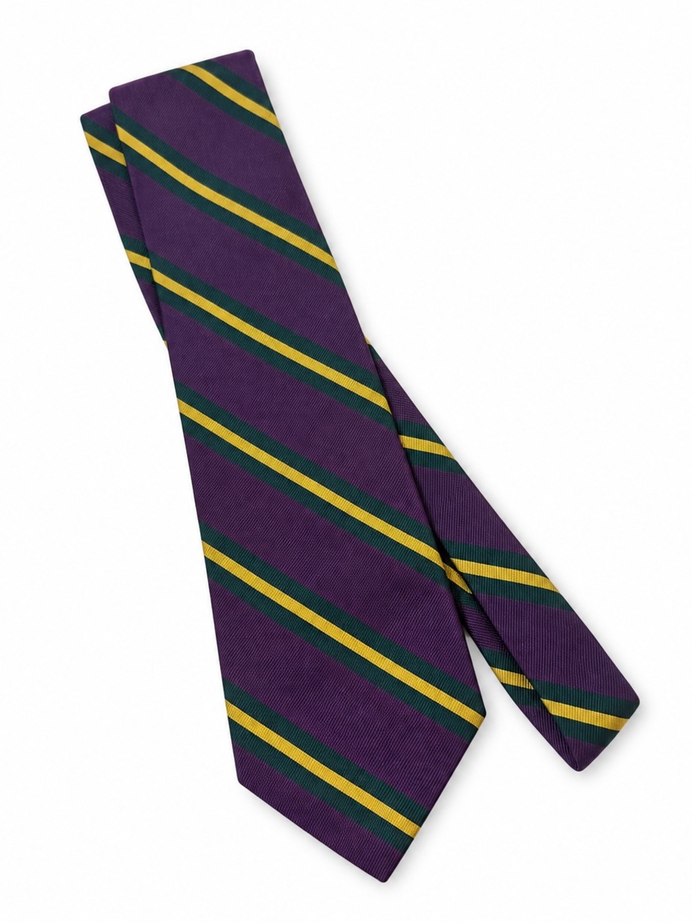 Brooks Brothers Purple Tie with Green and Gold Stripes Pure Silk Made in USA